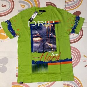 Contender Drip Too Hard Graphic T-Shirt Lime Green Mens Size Large NWT Hypebeast